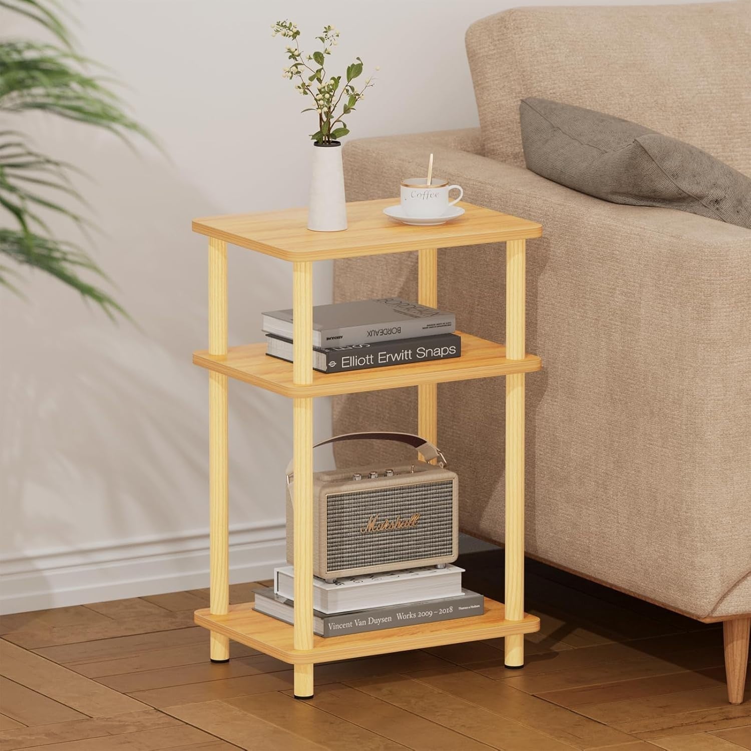 Slim 3-Tier Side Table with Storage Shelf – Small Space Bedside Nightstand