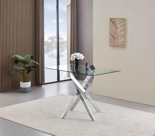 Clear Glass Dining Table 120x70cm Rectangle Chrome Legs Modern Design