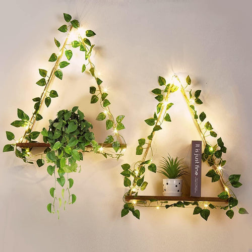 Boho Macrame Hanging Shelves LED Rustic Wood Wall Decor