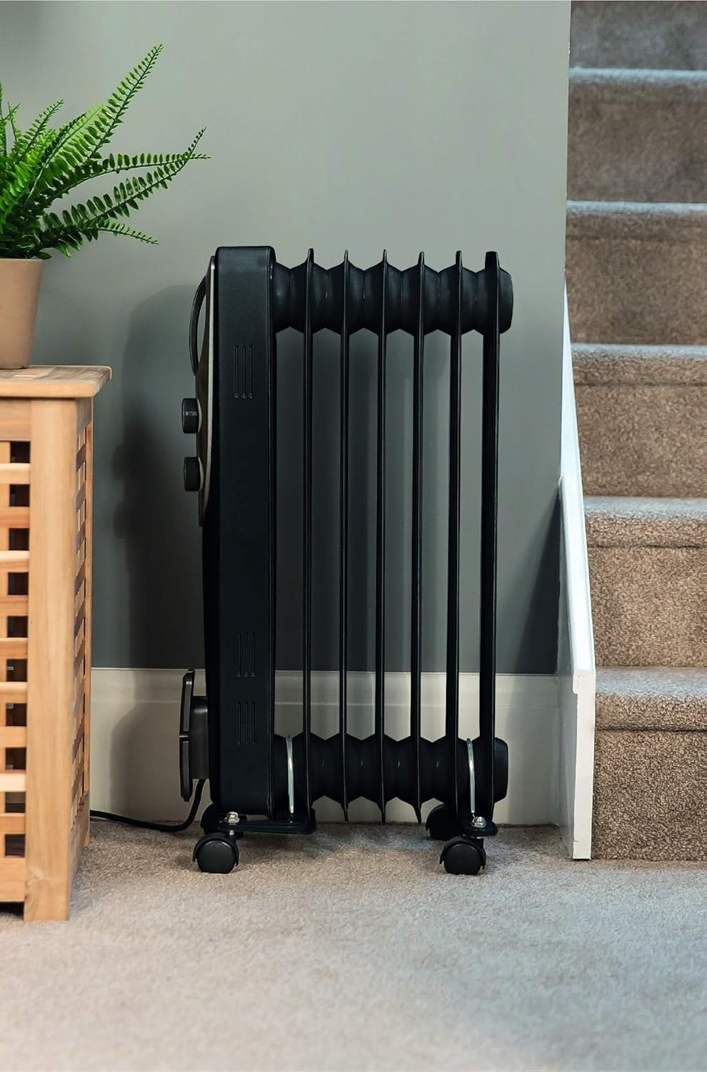 1500W Oil Filled Radiator Heater 7 Fins Portable Adjustable Thermostat