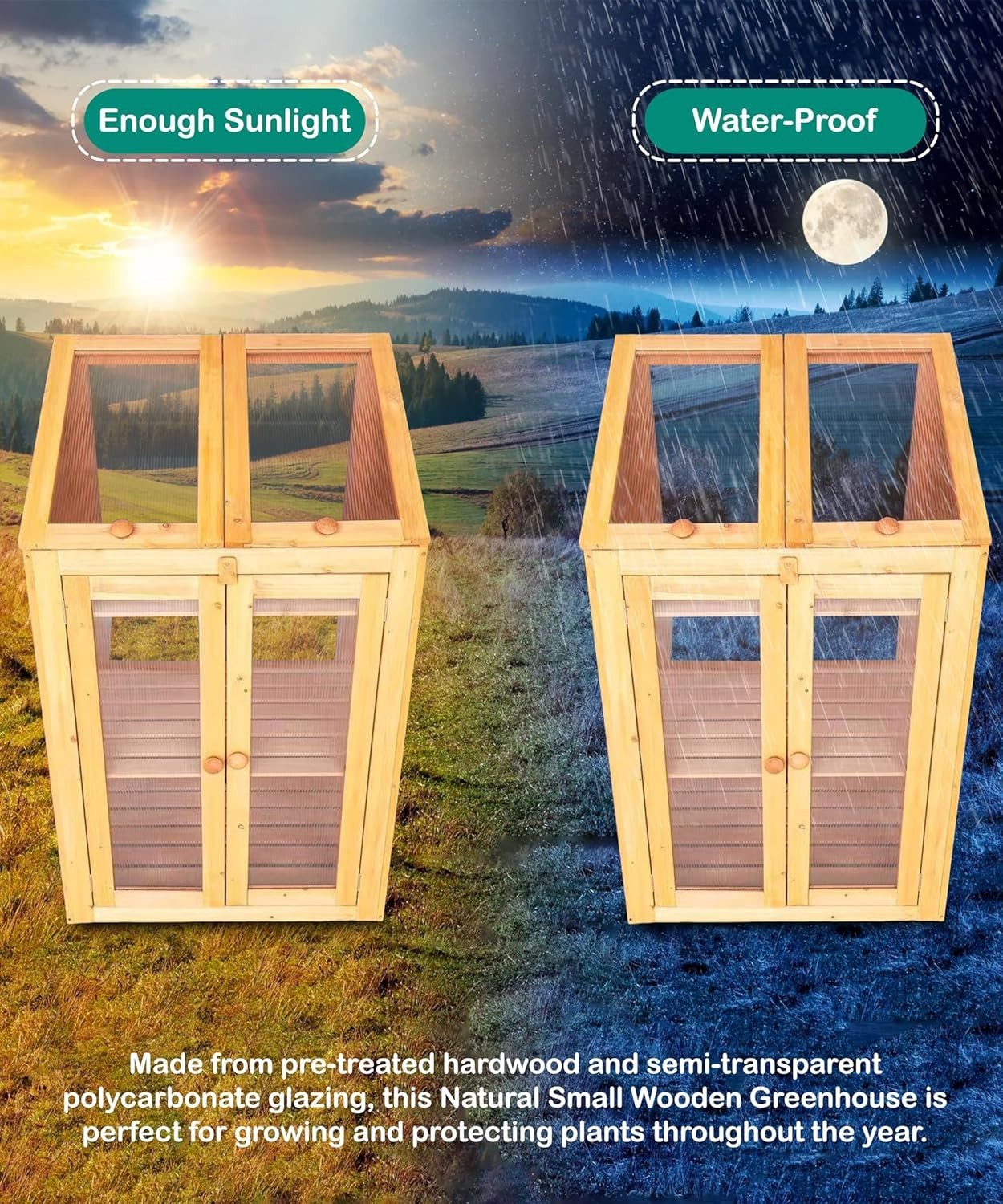 Wooden Cold Frame Mini Greenhouse 69x49x120cm | Polycarbonate Grow House