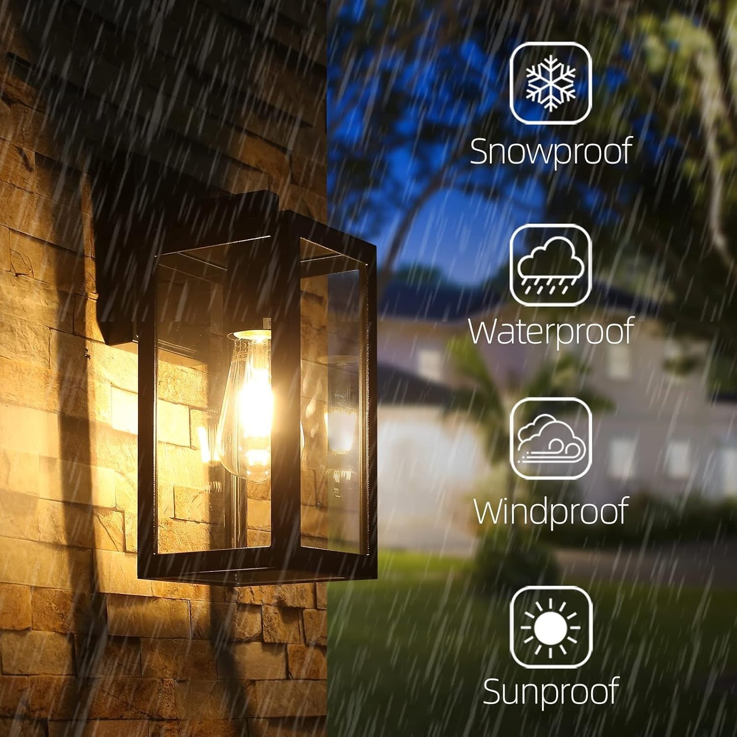 2 Pack Outdoor Wall Lantern Black Aluminum Porch Lights with Glass Shade