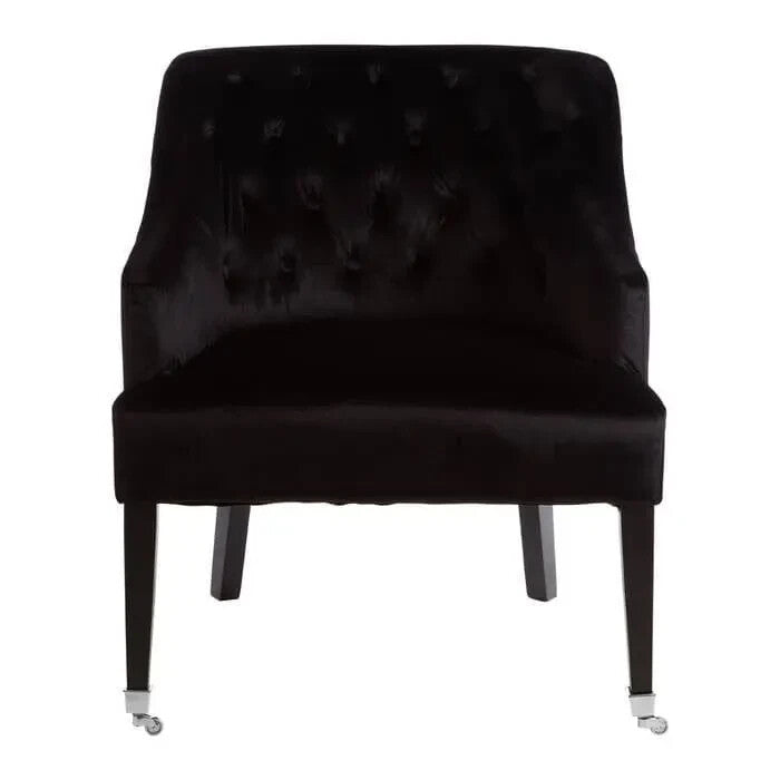 Black Velvet Accent Chair – Tufted Back Armchair with Wood Legs 200kg