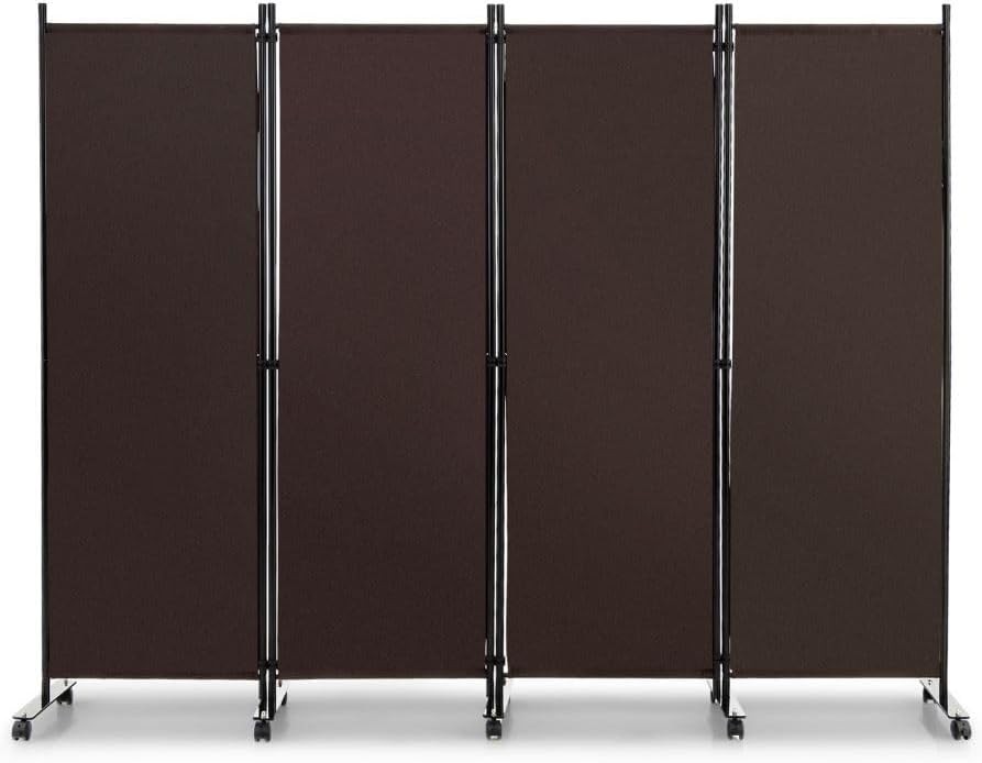 4 Panel Espresso Folding Room Divider Privacy Screen on Wheels for Home Office