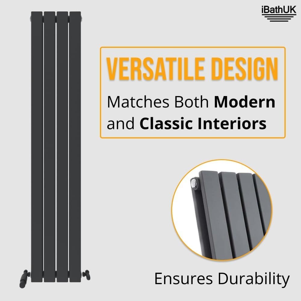 Tall Anthracite Vertical Radiator Slim Double Panel 1600x380mm Bathroom