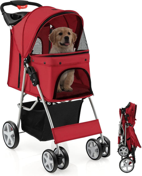 Pet Stroller Foldable Dog Cat Pushchair 4 Wheels Small Medium Pets up to 15kg