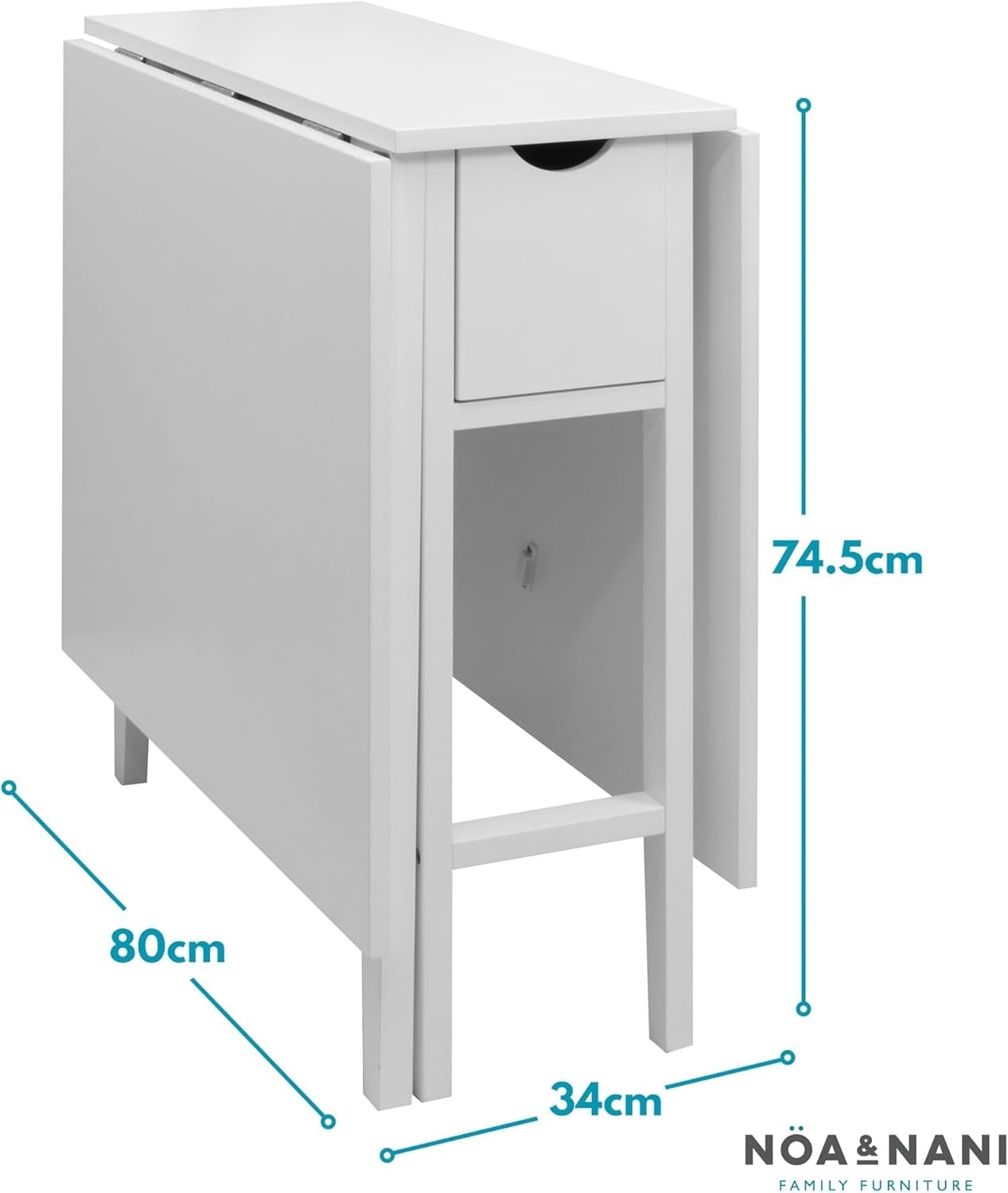 White Folding Dining Table Drop Leaf with Drawer Space Saving Small Dining