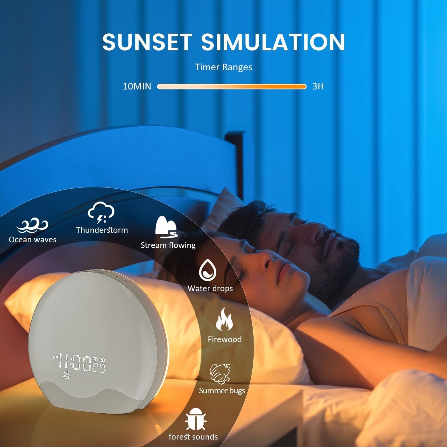 10,000 Lux Light Therapy Lamp Sunrise Alarm Clock Sleep Aid Dimmable