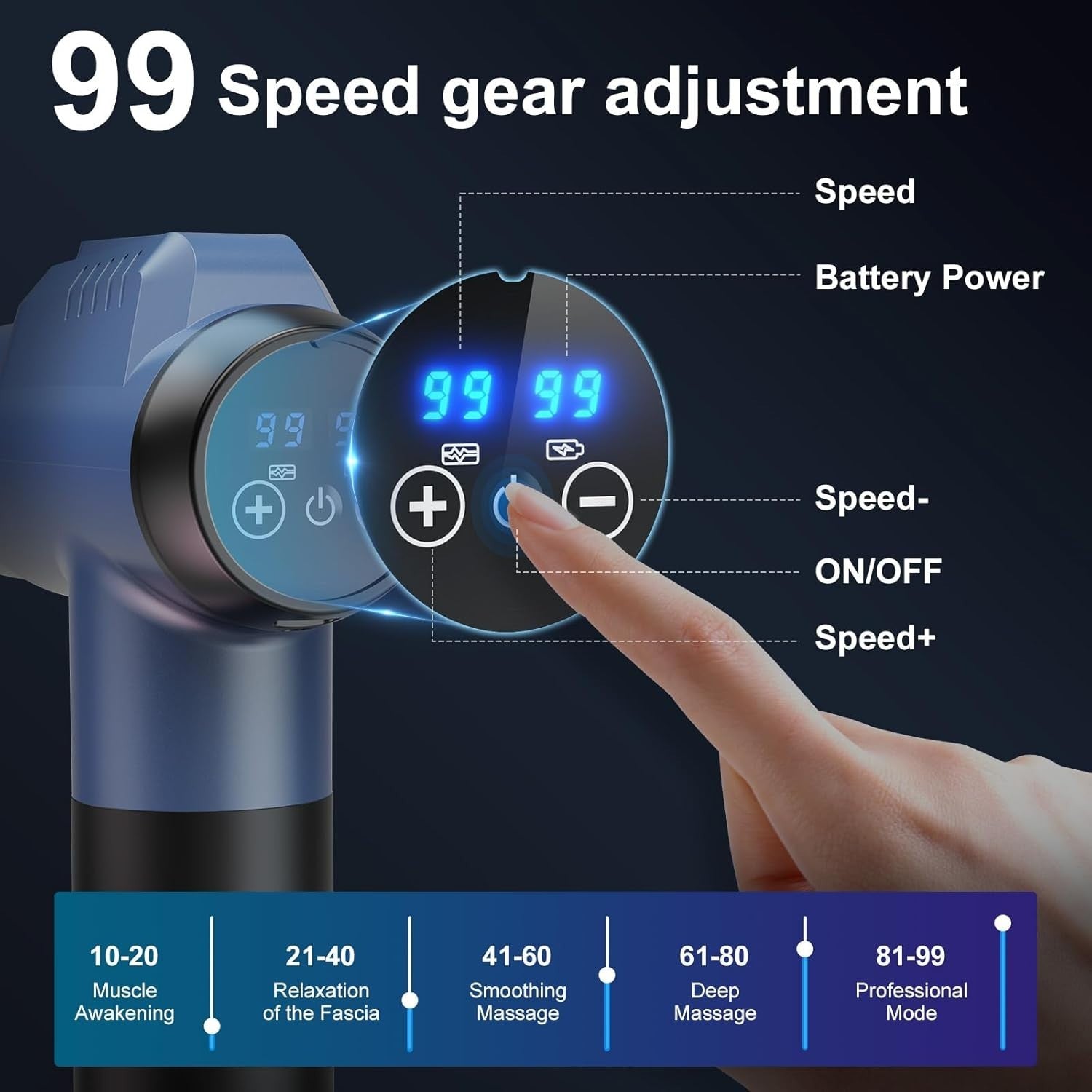 Deep Tissue Massage Gun 99 Speeds Muscle Massager LCD 6 Heads Type-C