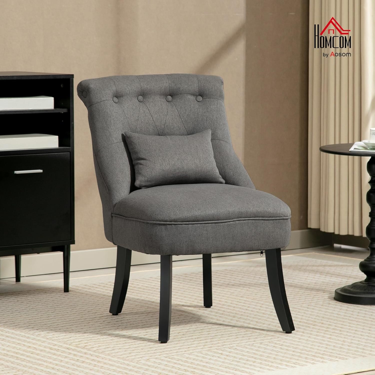 Charcoal Grey Linen Accent Tub Chair Button Tufted Lounge Seat