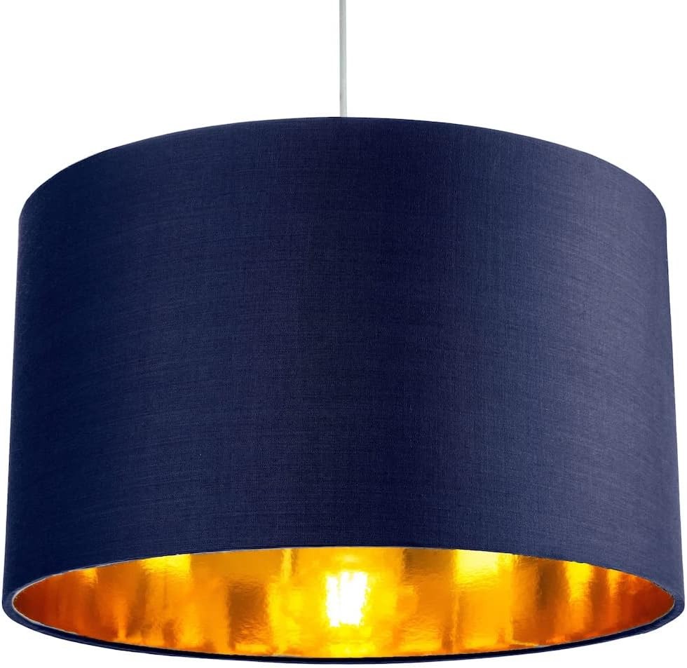 Midnight Blue Drum Lamp Shade 14” Copper Inner Modern Table Floor Light