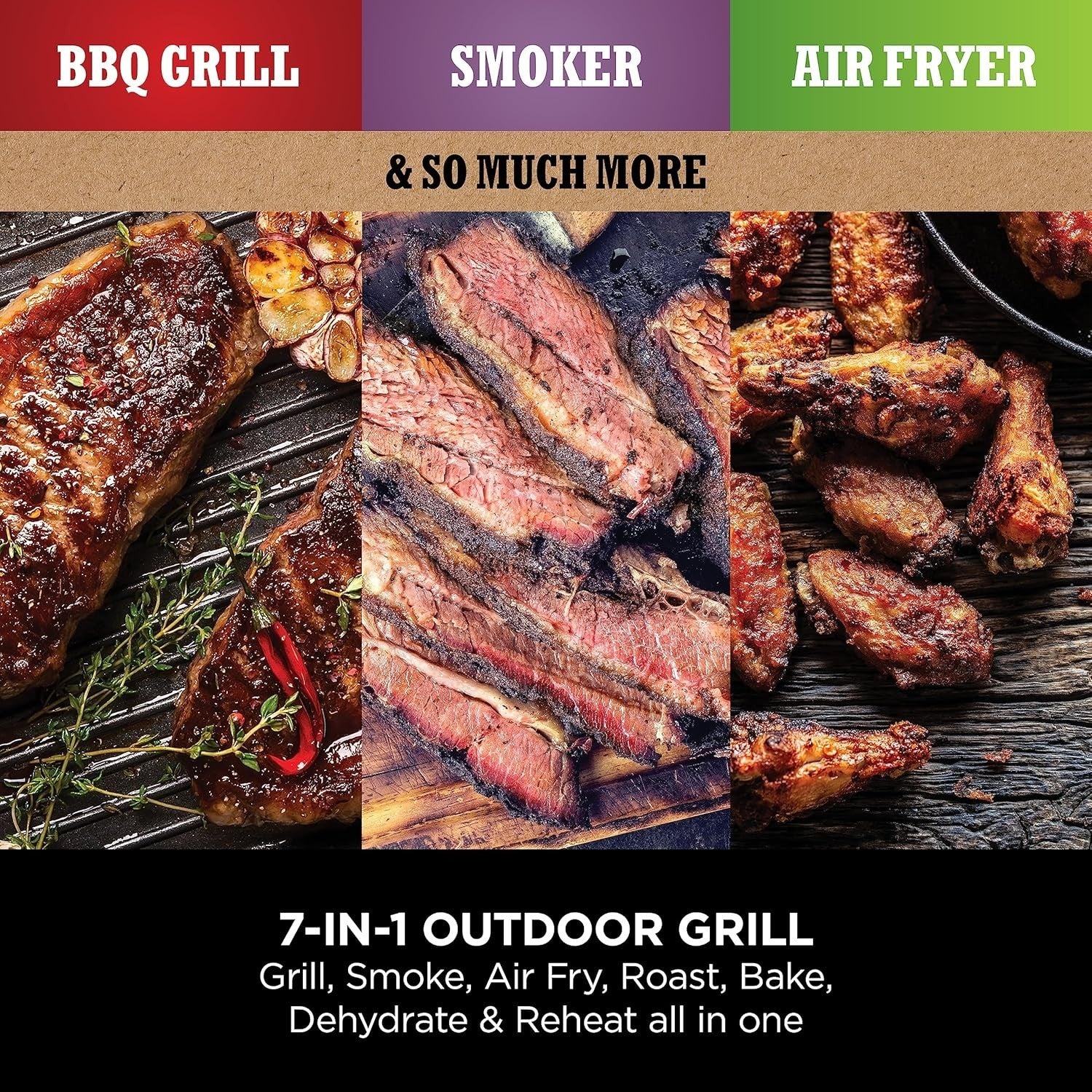 7-in-1 Electric BBQ Grill & Smoker with Digital Probe, Air Fryer & Woodfire