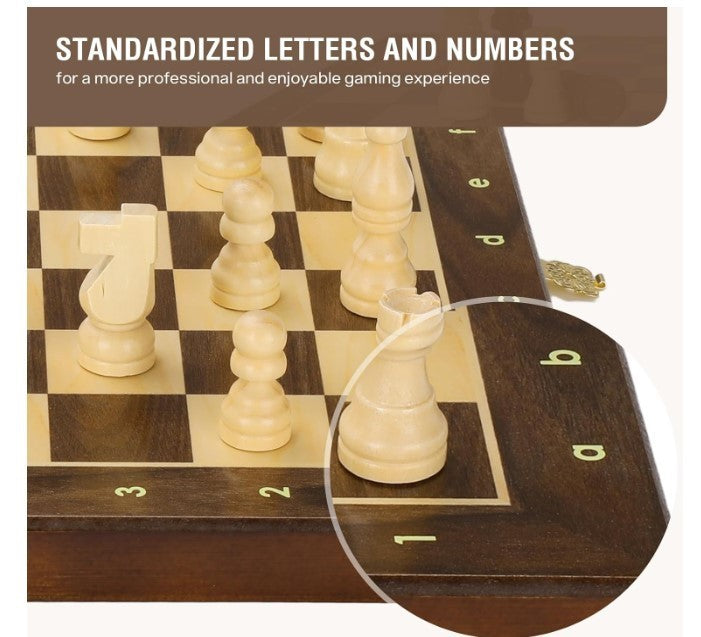 Luxury Wooden Magnetic Chess Set | 30x30cm Folding Board with Extra Queens