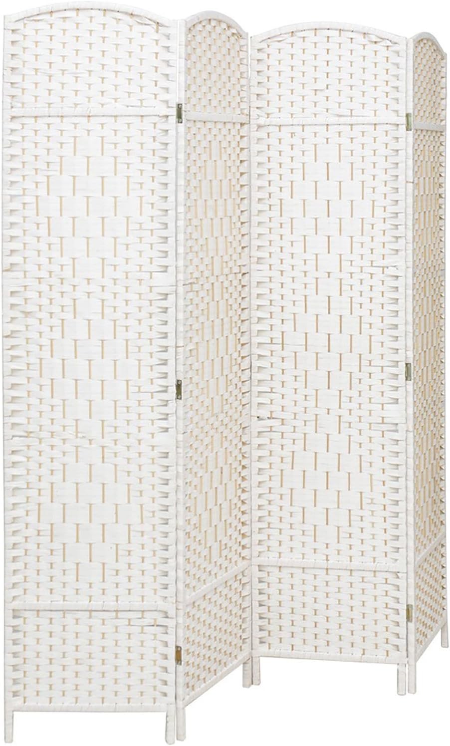 White 4 Panel Wicker Folding Room Divider Handwoven Privacy Screen 170cm