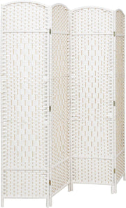 White 4 Panel Wicker Folding Room Divider Handwoven Privacy Screen 170cm