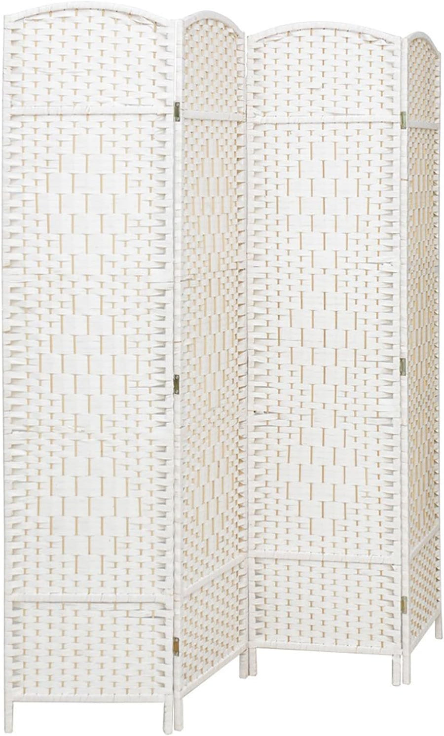 White 4 Panel Wicker Folding Room Divider Handwoven Privacy Screen 170cm