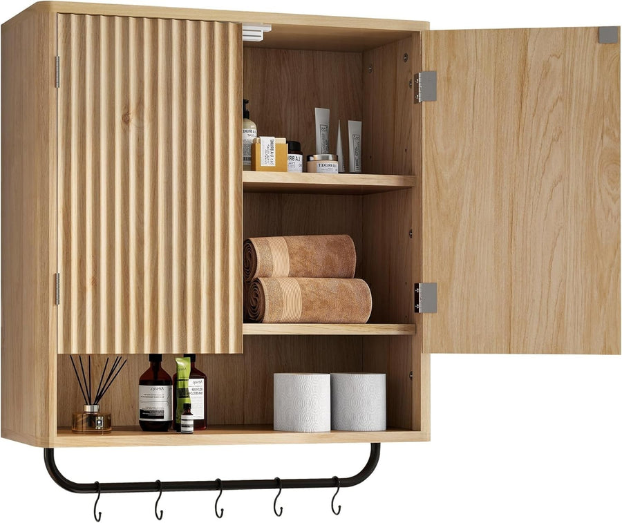 Deep Wall Mounted Kitchen & Bathroom Cabinet with Adjustable Shelves & Hooks