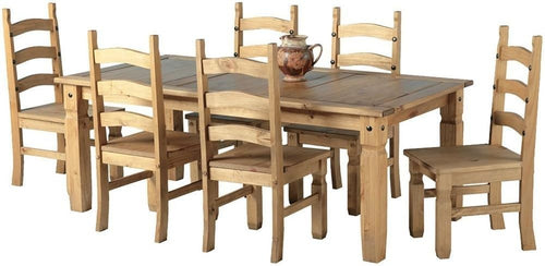 Solid Pine 6ft Rustic Dining Table & 6 Chairs - Easy Home Assembly, Antique Wax