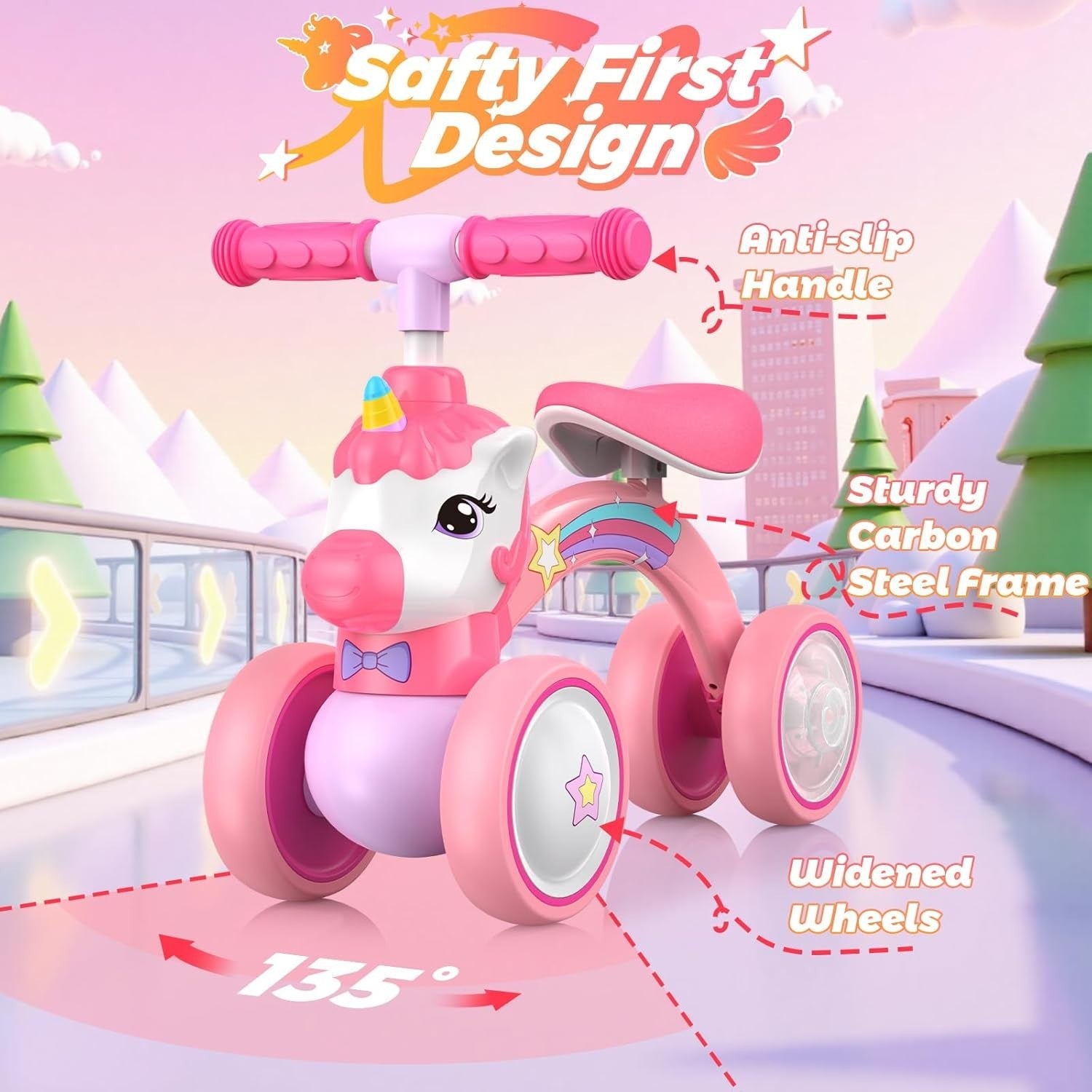 Unicorn Balance Bike Toddler Ride On Toy Light Up Wheels Girls Gift