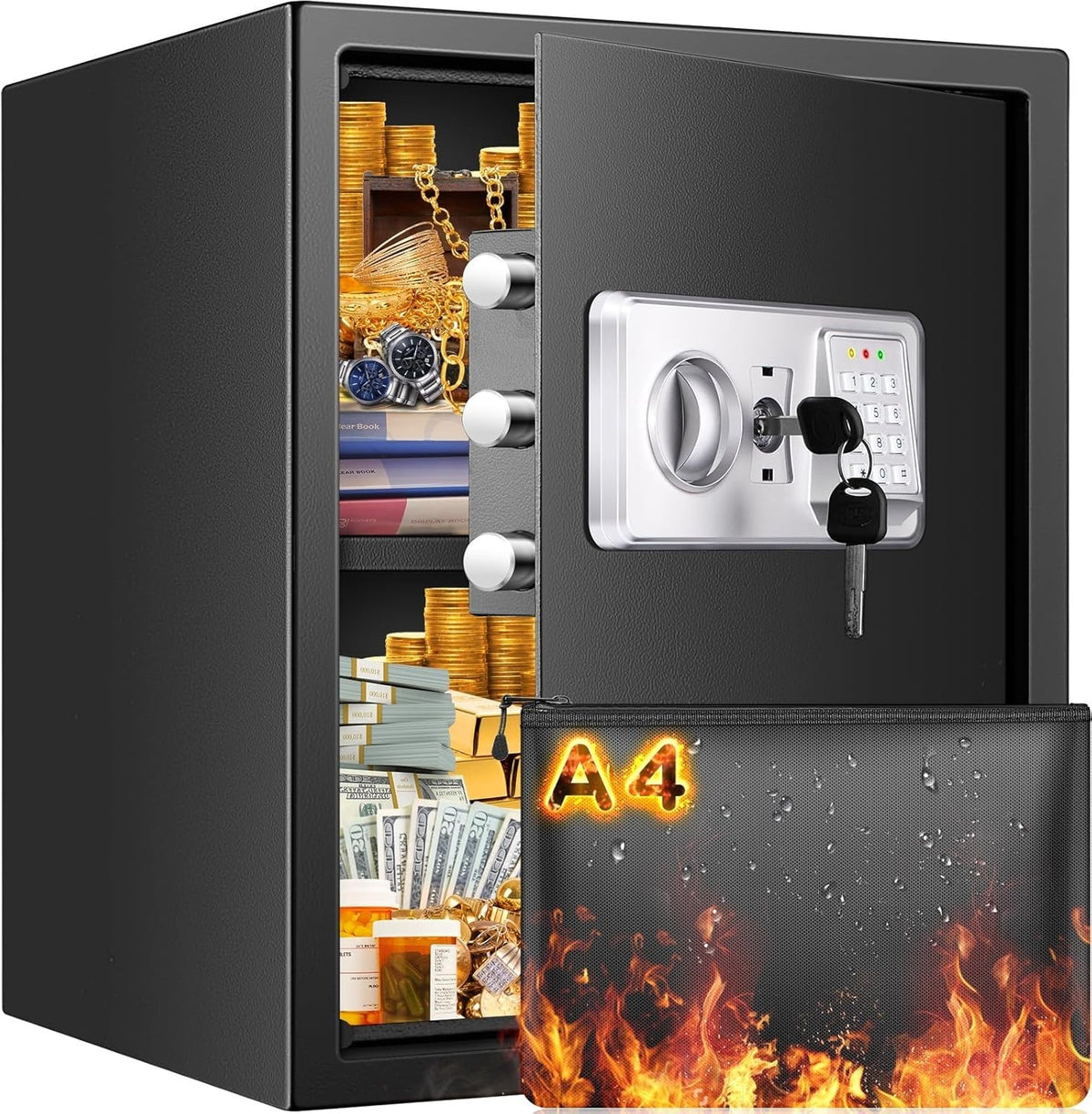 52L Digital Safe Box A4 Document Safe Alarm Security Cabinet Lock