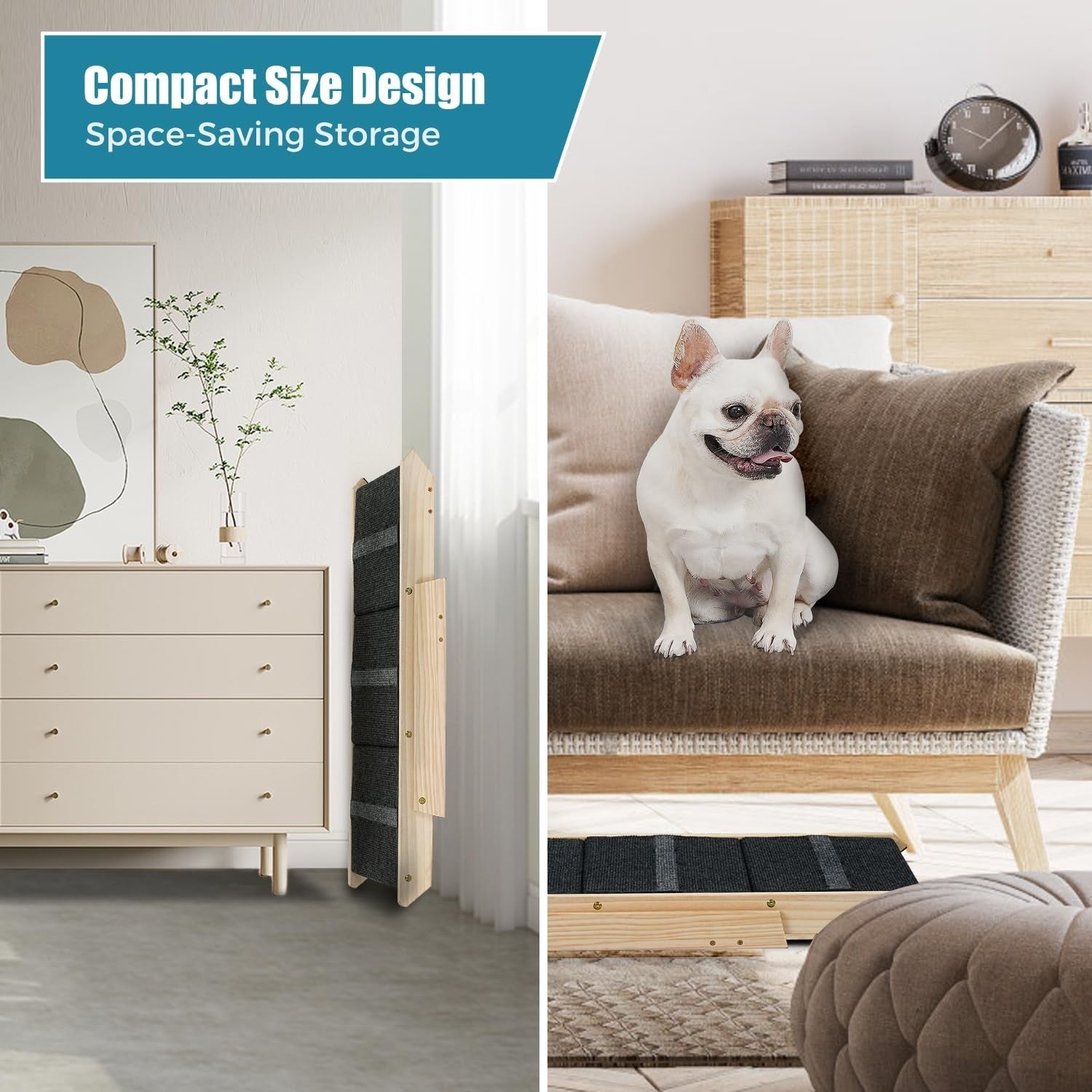 2-in-1 Foldable Pet Stairs & Ramp Carpeted 3-Tier Dog Cat Ladder