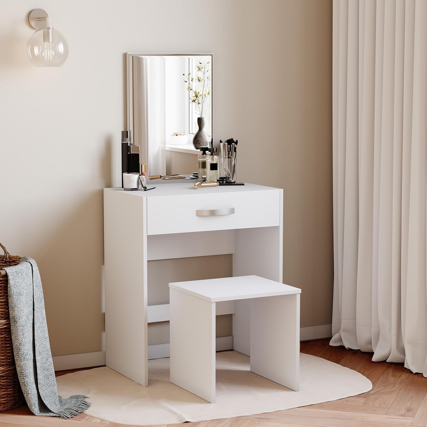 White Modern Tall Chest of Drawers Slim 1-Drawer Cabinet Storage Unit
