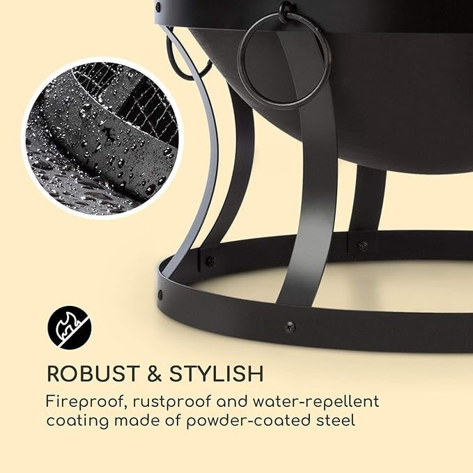 Large Outdoor Fire Pit Bowl with Grill & Spark Guard – 73cm Garden Heater BBQ