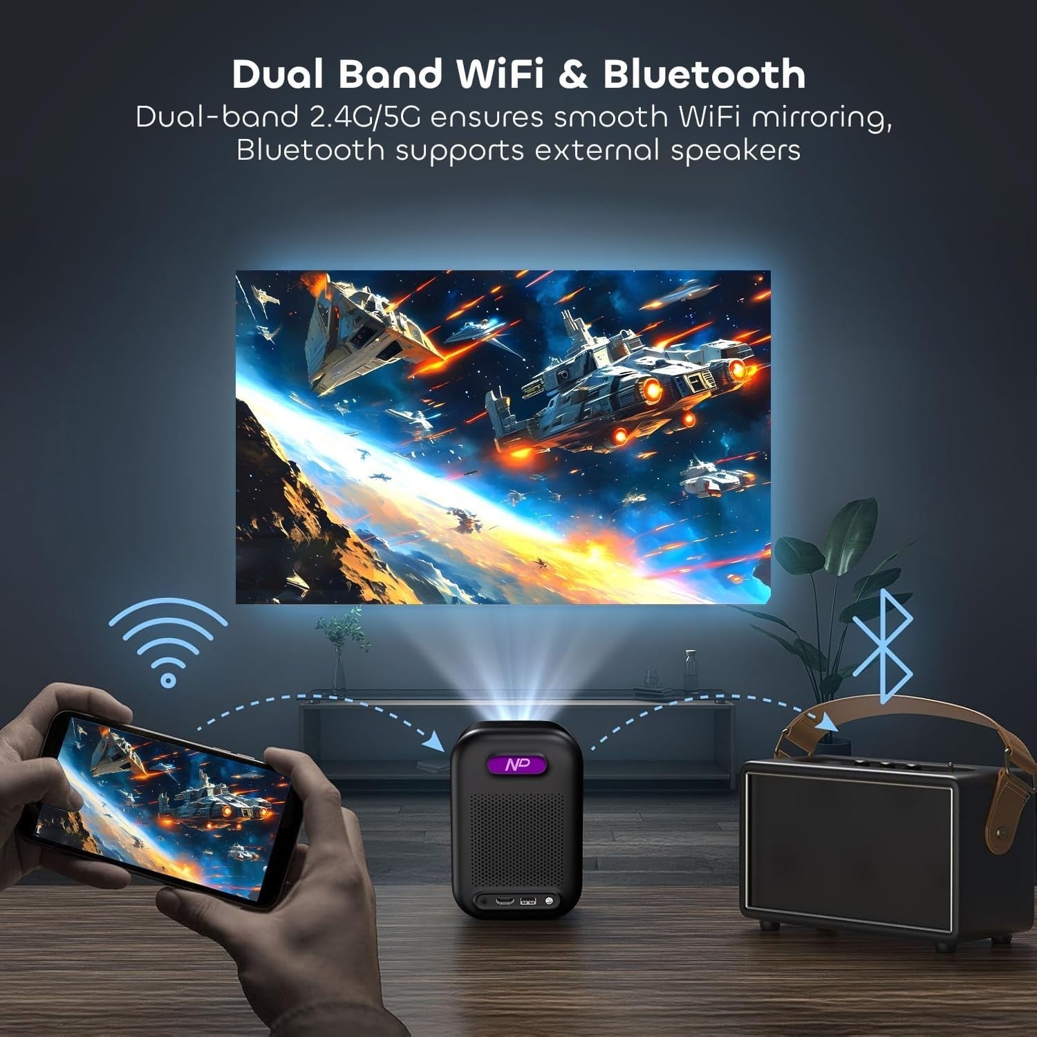 Smart 1080P Projector Google TV WiFi Bluetooth Auto Focus 4K