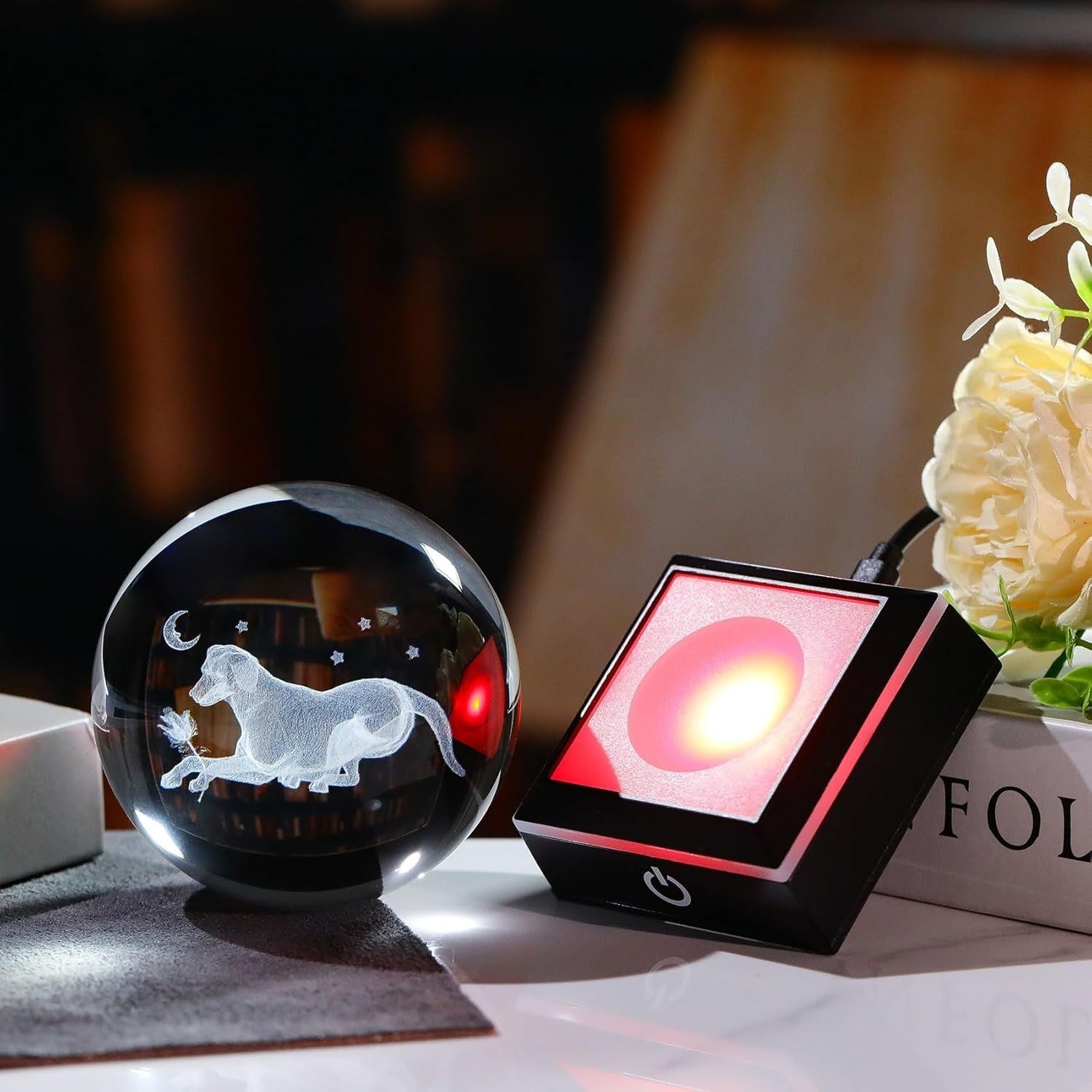 3D Crystal Dog LED Light Globe 8cm Glass Ornament Gift for Dog Lovers Home Decor