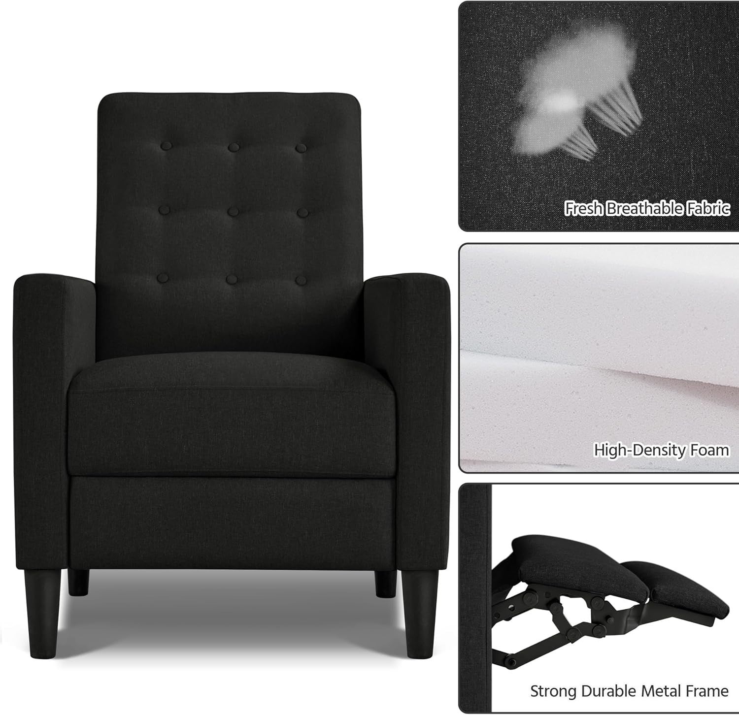 Black Faux Leather Recliner Chair Sofa Adjustable Footrest Padded Seat