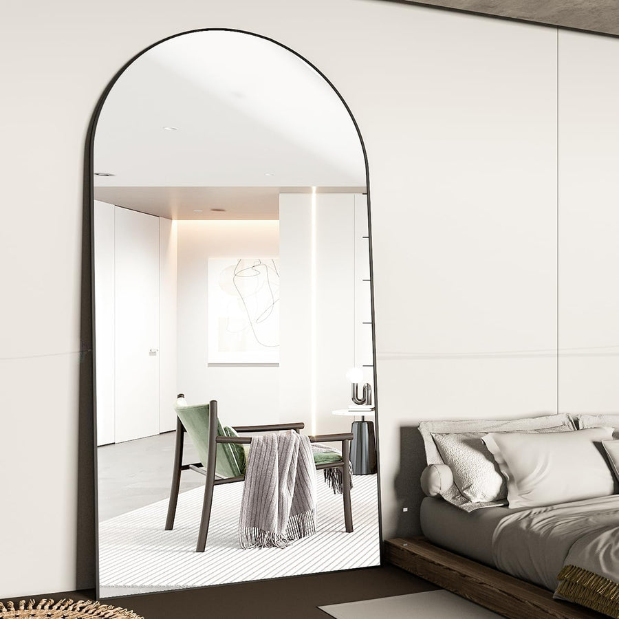 Large Arch Floor Mirror 198x96cm Black Full Length Standing Dressing