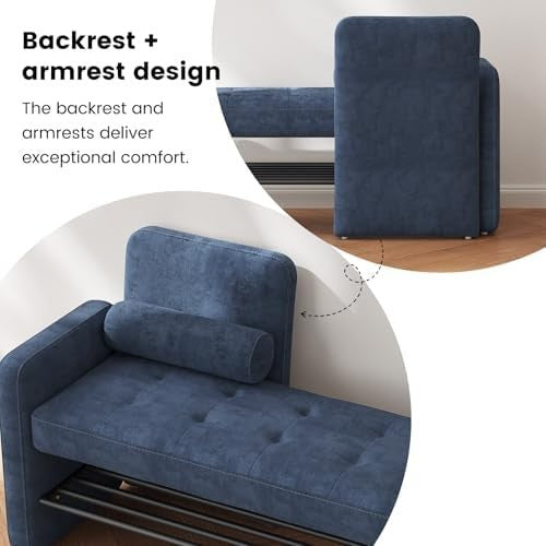 Blue Velvet Shoe Storage Bench with Backrest – Modern Hallway Seat & Rack