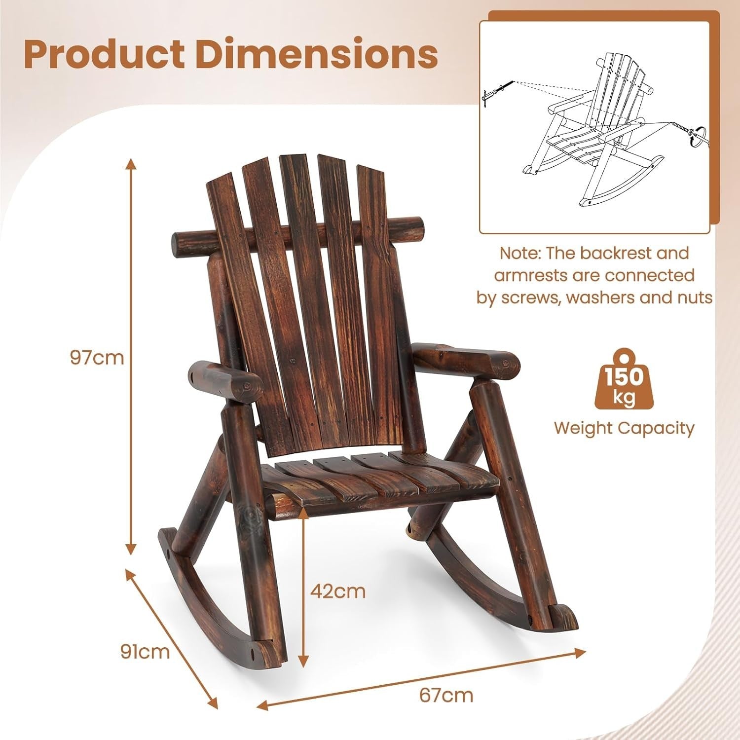 Durable Outdoor Wooden Rocking Chair Set Garden Patio Porch Balcony Relaxer