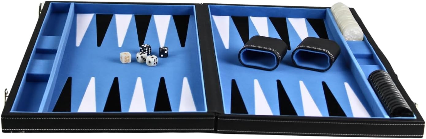 Luxury Backgammon Set 21 Inch Leather Board Game with Dice Cups Case