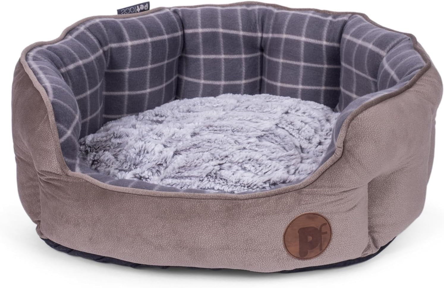 Large Oval Dog Bed Bamboo Check Washable Cushion 69cm