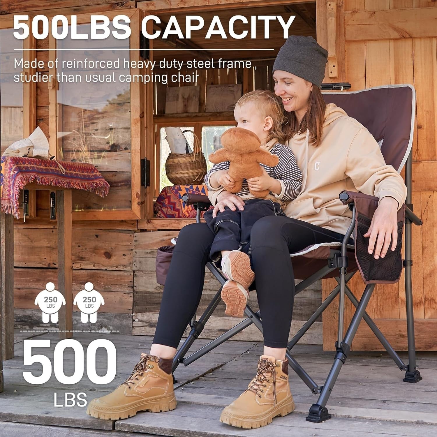 Heavy Duty Folding Camping Chair 230kg Capacity Outdoor Portable Seat Red