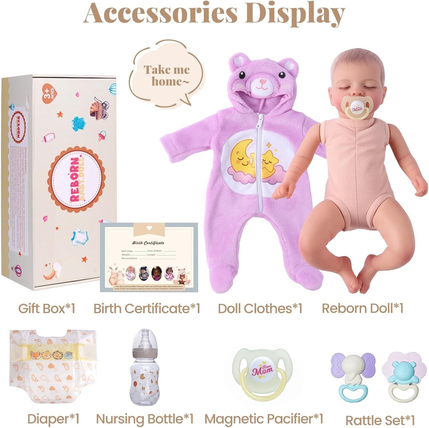 20 Inch Reborn Baby Doll Soft Cloth Body Realistic w Accessories