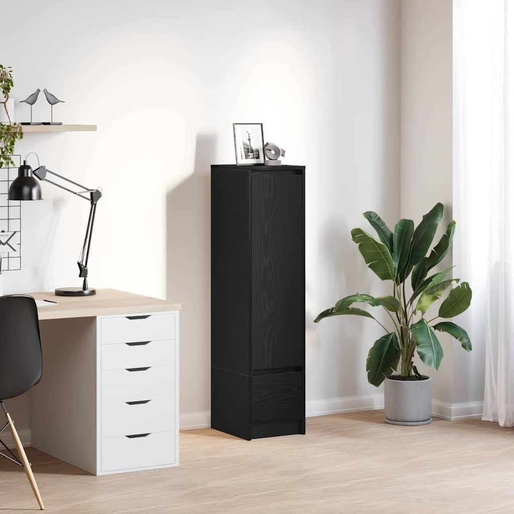 Moisture Resistant Black Oak Storage Cabinet with Drawer & Flexible Door
