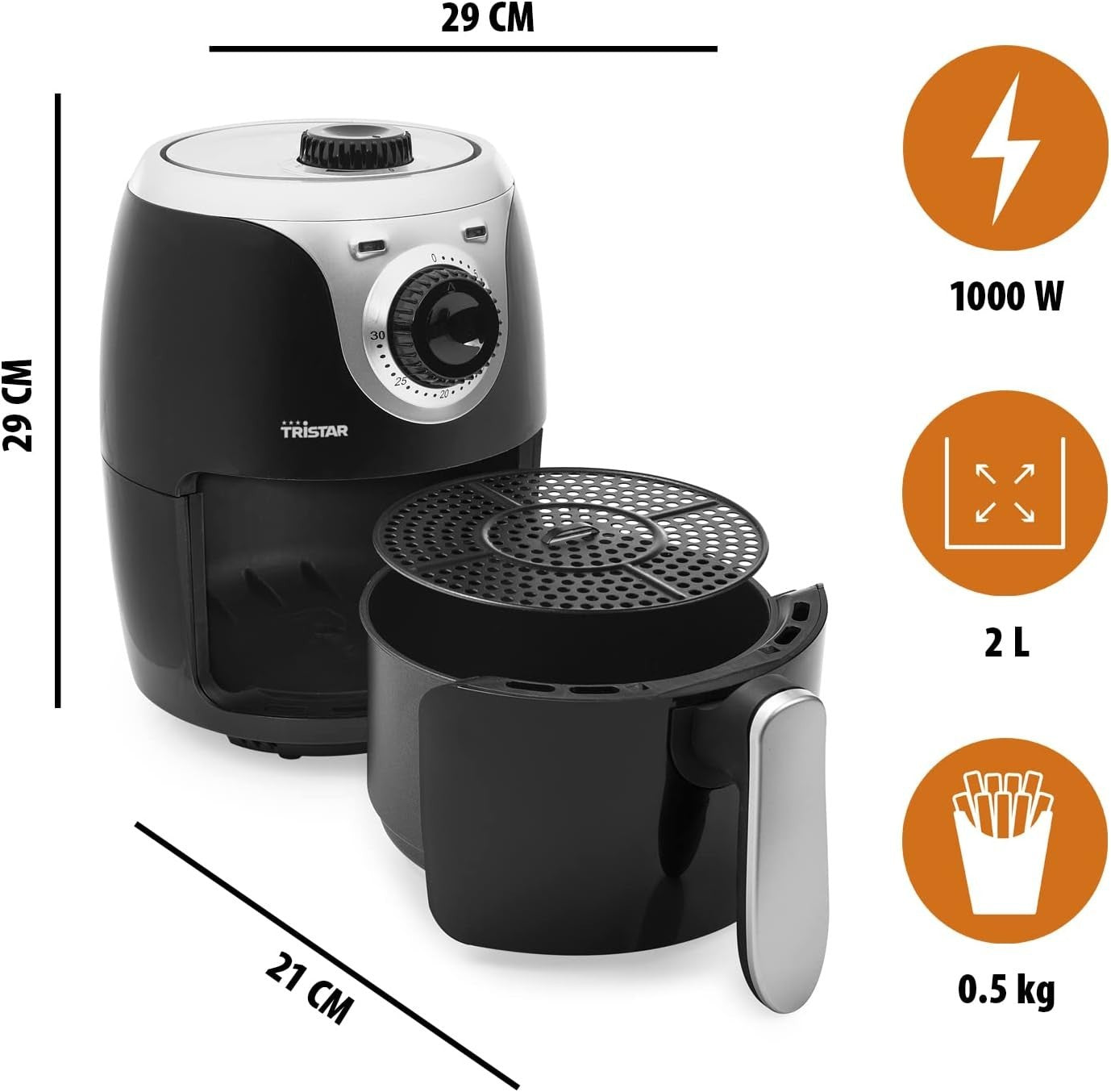 Mini Air Fryer 2L | Compact 1000W, Touch Temp Control, Low-Oil, Bake Fry Roast