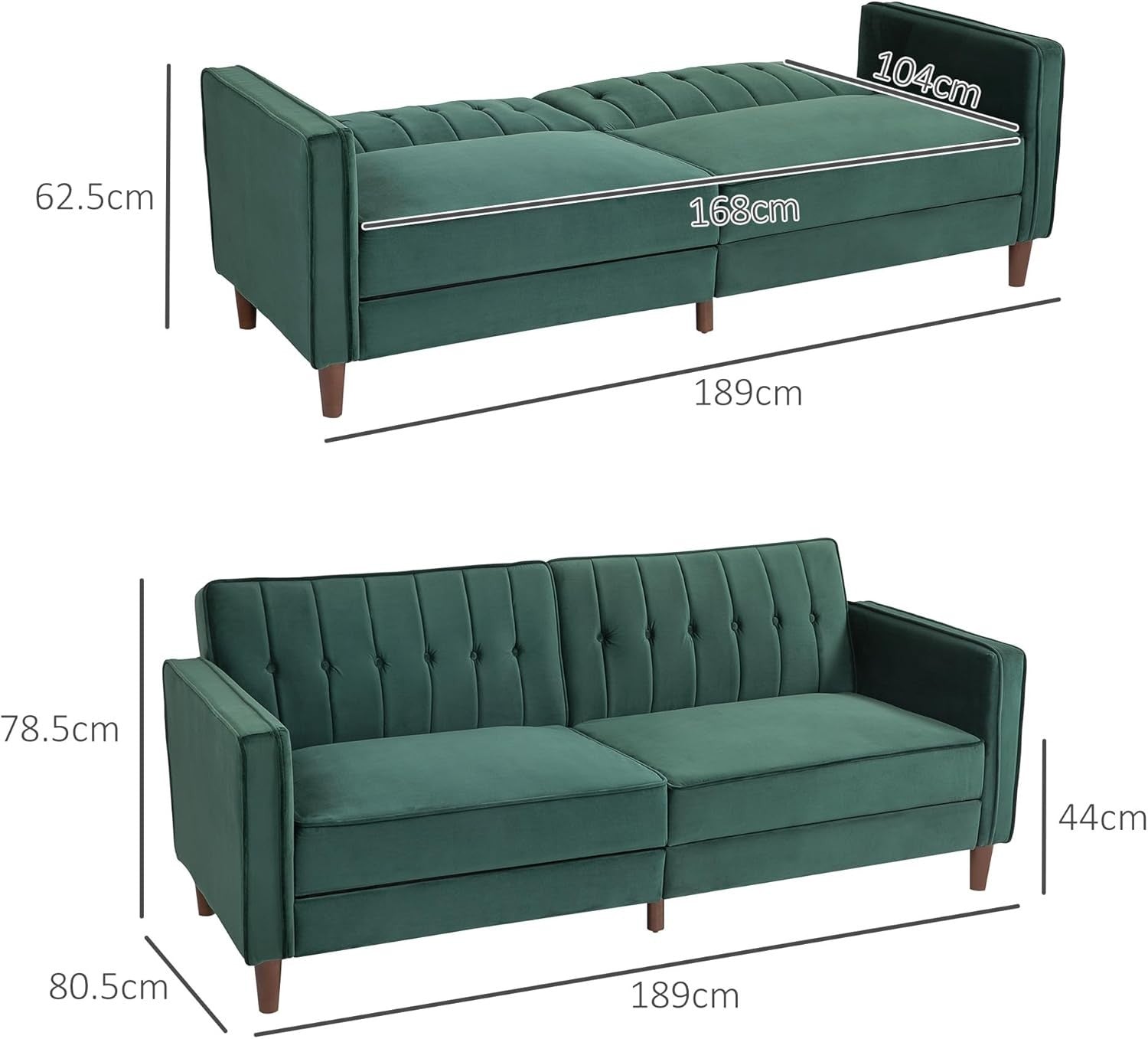 Green  Velvet 3 Seater Sofa Bed Click Clack Recliner Couch Guest Sleeper