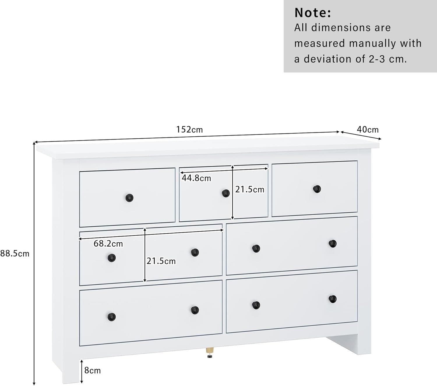 White 7 Drawer Sideboard Storage Cabinet - Spacious, Modern, Kitchen & Hallway