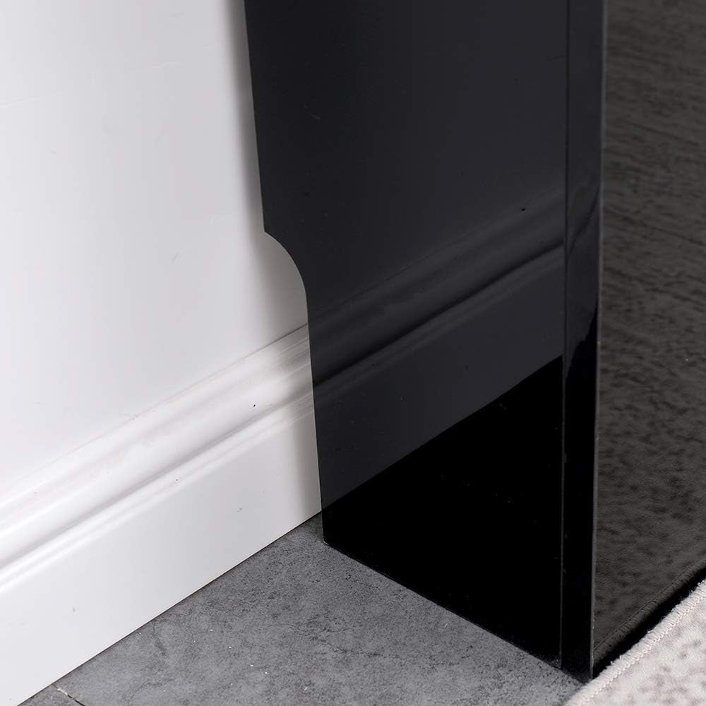 High Gloss Black Radiator Cover Modern Slatted Cabinet W111.5xH82cm