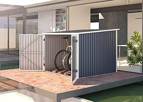 Metal Bike Shed Outdoor Garden Storage with Ramp & Locking Racks 6x7ft Grey