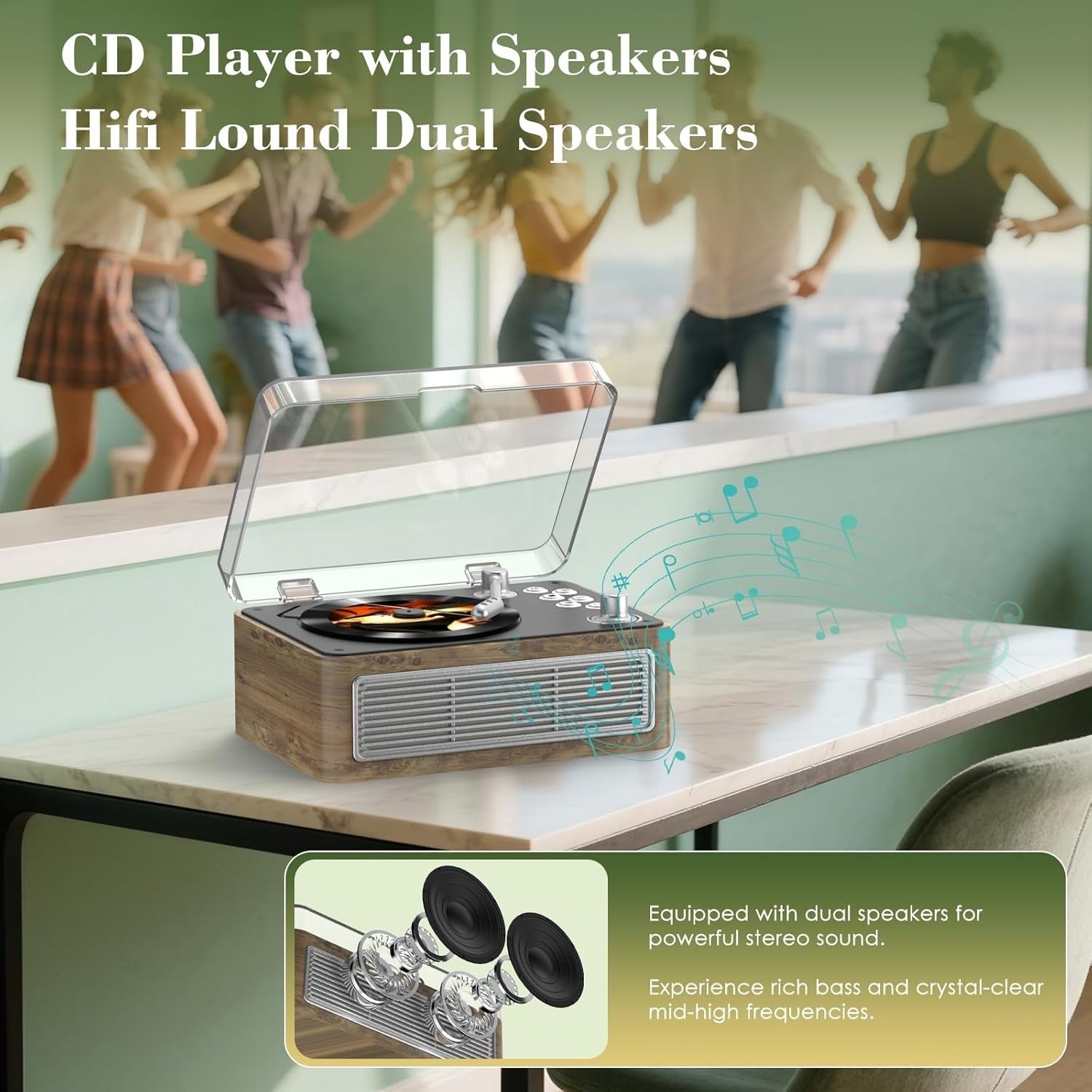 Retro Bluetooth CD Player FM Radio USB AUX HiFi Speakers Oak