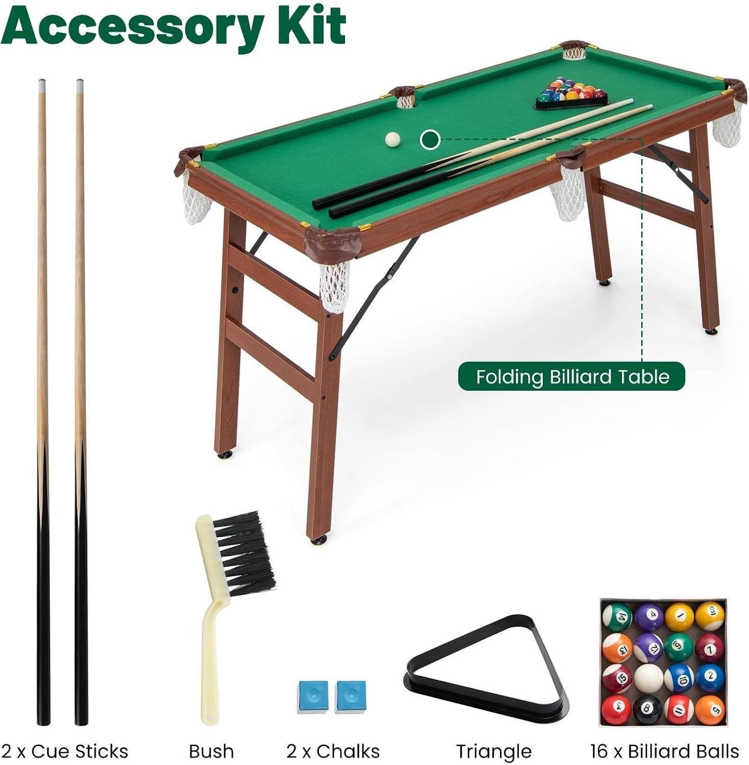 Compact Foldaway Pool Game Table 4FT Portable Snooker Set Home Office