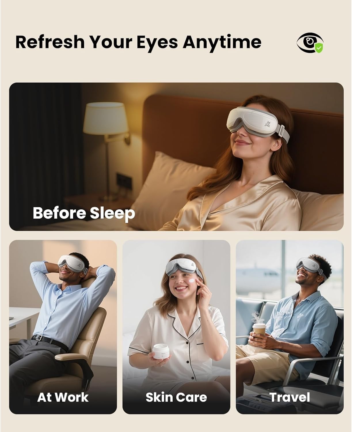 Heated Eye Massager Dry Eyes Migraine Relief Sleep Mask Remote