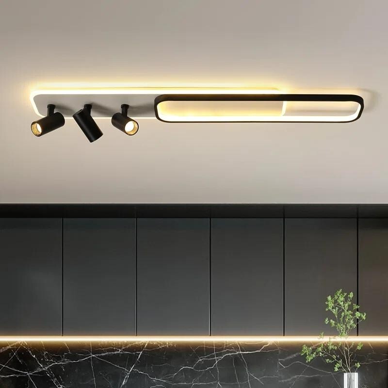 Modern LED Ceiling Light 3-Way Track Spotlight Dimmable 55W Black Fixture