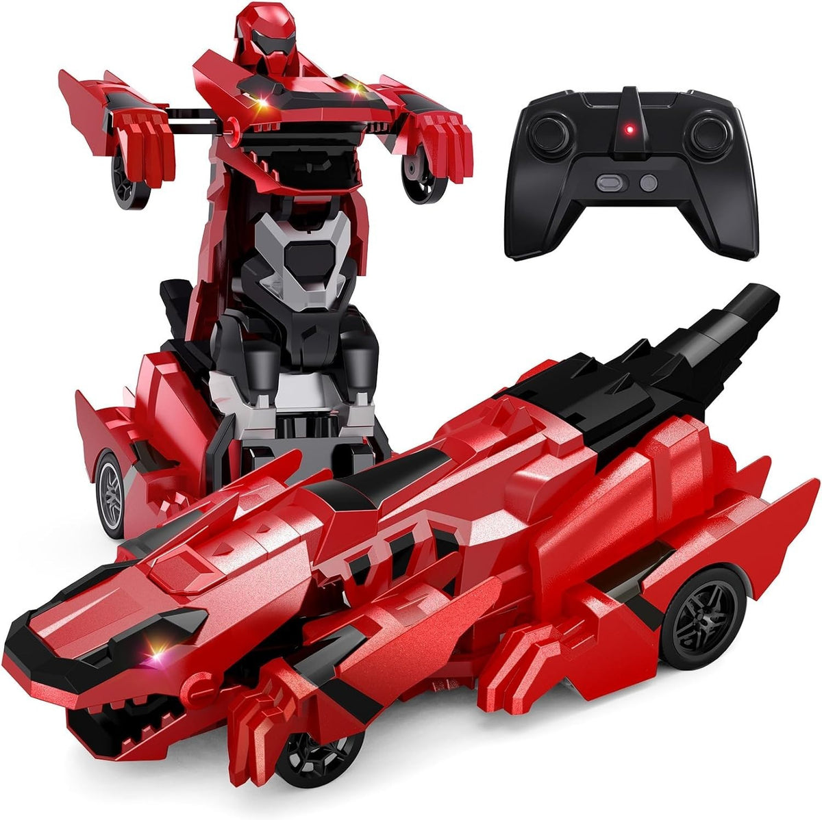 2-in-1 Dinosaur RC Car Robot Transform 360° Spin LED Remote Toy for Kids