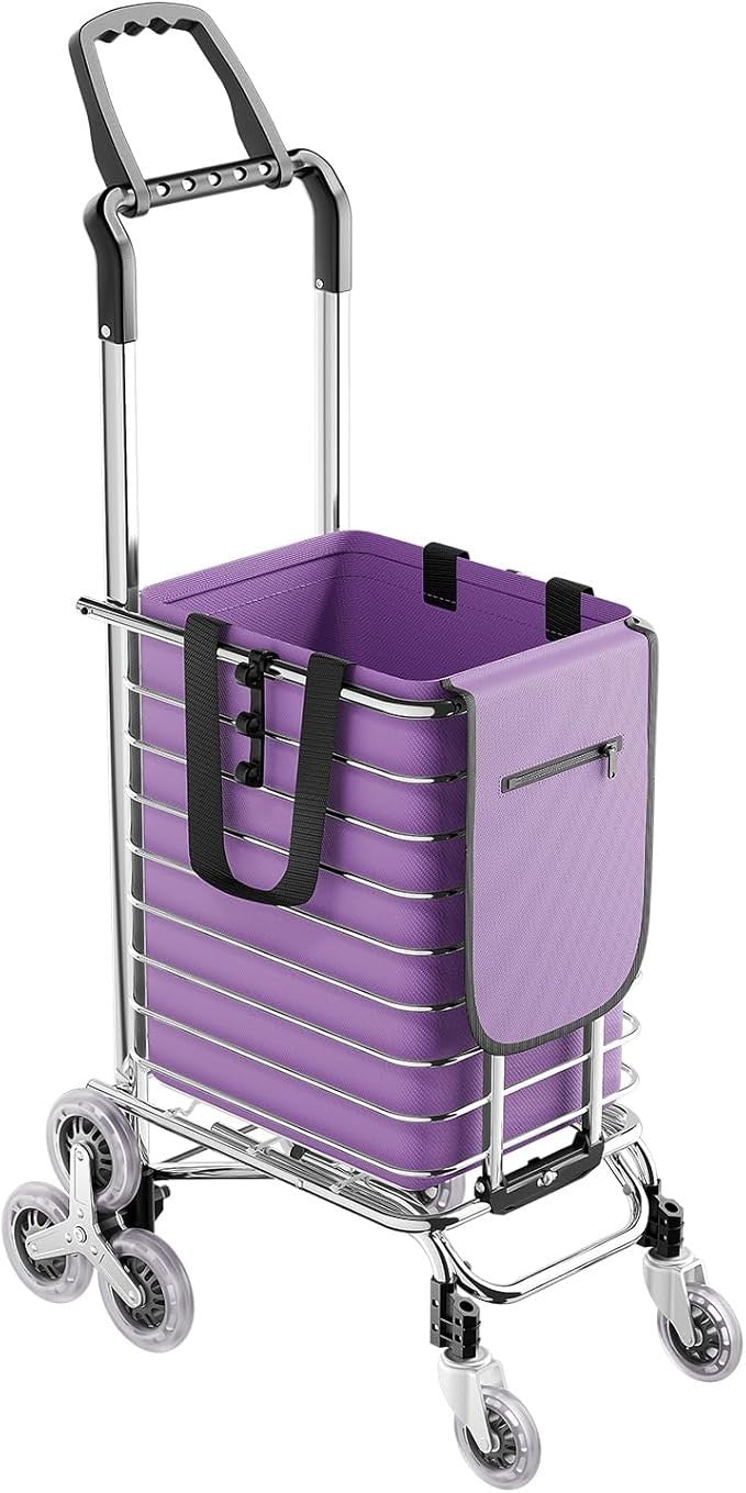 8 Wheel Folding Shopping Trolley 35L Waterproof Bag Lightweight Purple