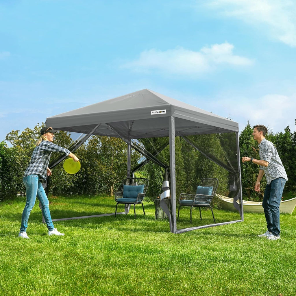 3x3M Grey Pop Up Gazebo With Mosquito Net Waterproof Outdoor Tent
